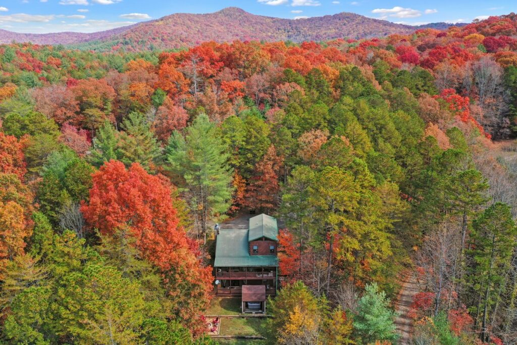 Fall in Blue Ridge with a view of the cabin in the fall folliage