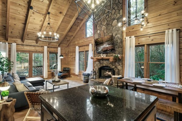 High vaulted ceilings, plenty of natural light and and open plan layout helps makes the cabin feel really homely.